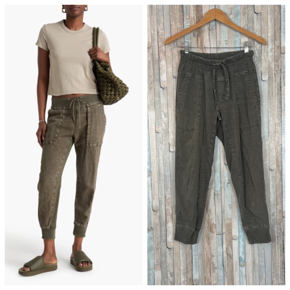 James Perse 0 XS Mixed Media Utility Pull On Jogger Pants Sweats Olive Army $265